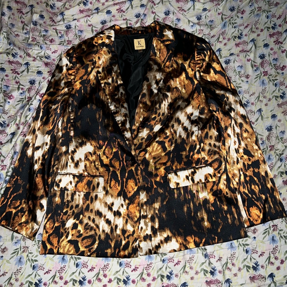 Kasper Leopard Print Blazer - Brown and Black